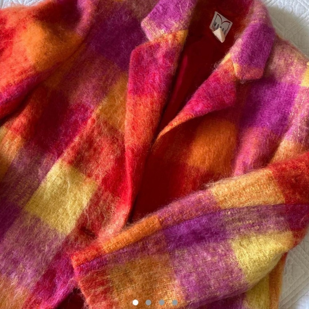 Vintage 80's Eyelash Mohair + Cashmere blend Checked Rainbow Blazer Jacket - Picture 2 of 4